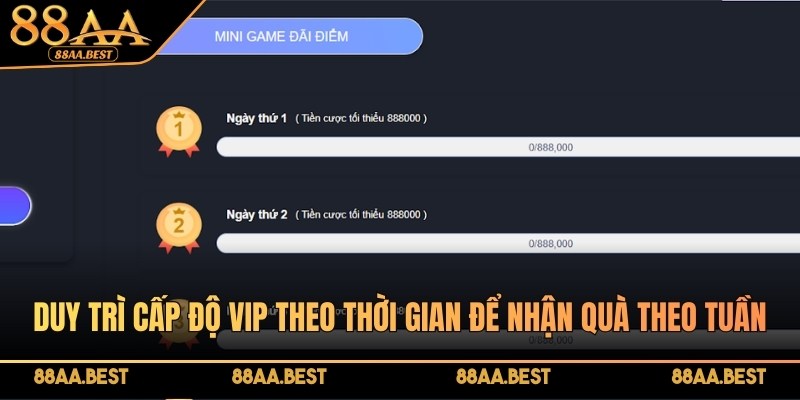 Thăng Cấp VIP 88AA Nhận Thưởng Theo Tuần, Theo Tháng 4 Duy trì cấp độ VIP theo thời gian để nhận quà theo tuần, theo tháng
